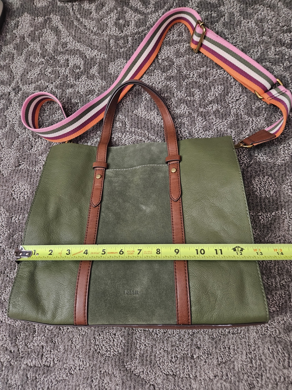 FOSSIL Kingston Leather Suede Tote Bag Olive Green - Picture 3 of 6